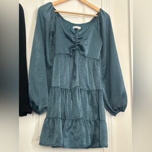 Altar'd State Emerald Long Sleeve Flowy Tiered Dress